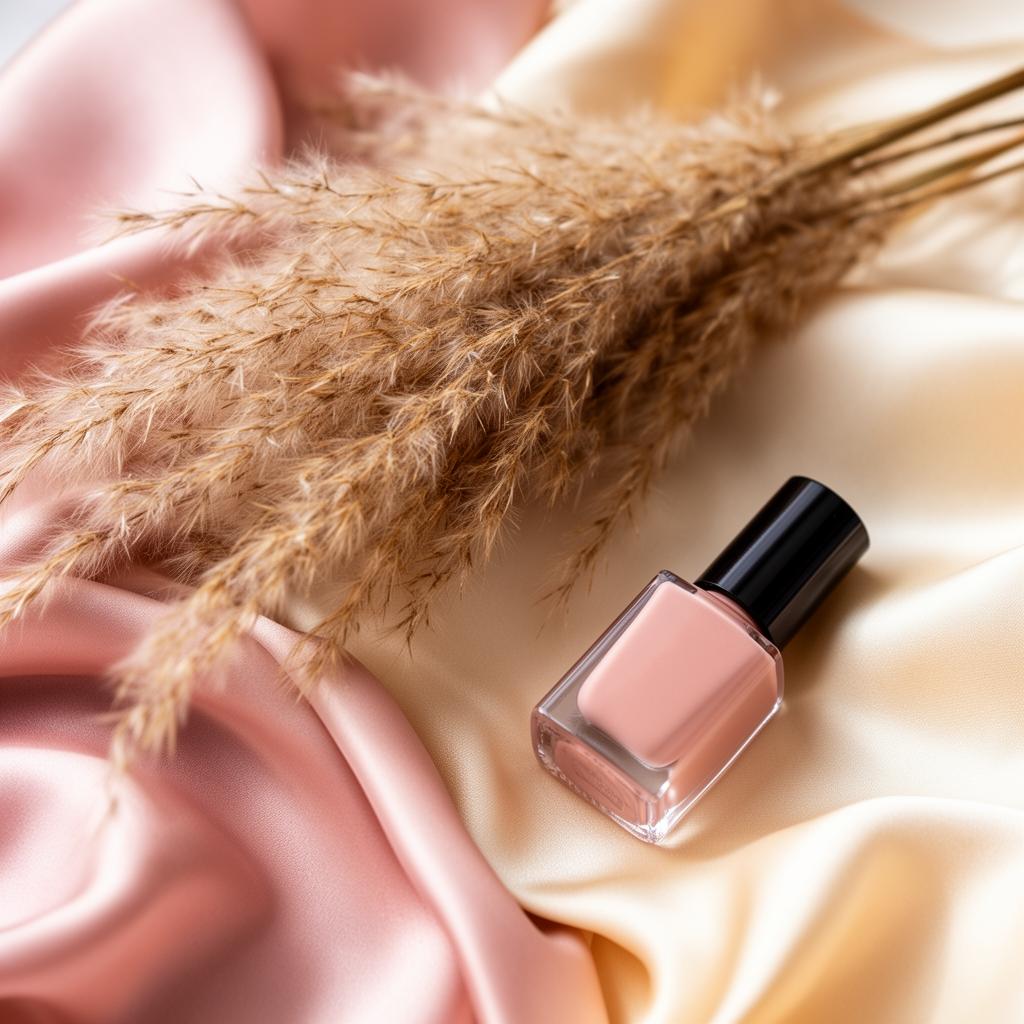 Soft pink satin with nude pink nail polish bottle